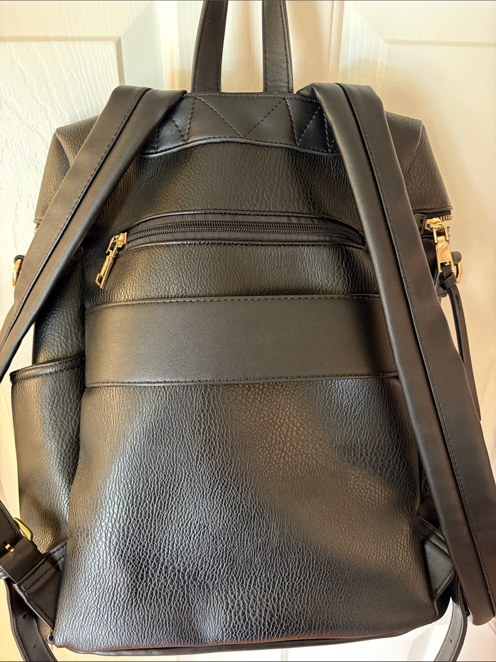 Poppy & Peonies Black Leather Backpack with Gold Hardware - Picture 4 of 7